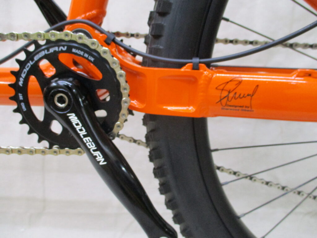Ventana Grizzly MTB-Tandem, Kurbel und Hinterbaustrebe Farbe Mango Tango